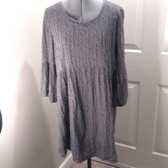 Indigo Soul Sz Med Grey Eyelash Fringe Midi Dress - Picture 2 of 4